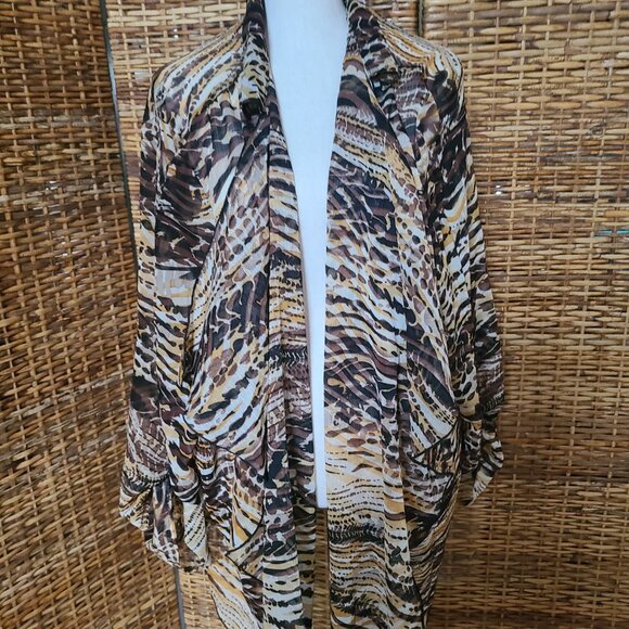 NWT Avenue Sz 30/32 Kimono Jacket Topper Cover Up Waterfall Boho Flowy Browns - Picture 2 of 6